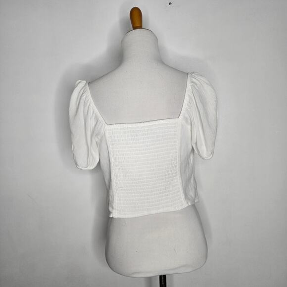 Hollister Babydoll Milkmaid Cropped Top White Smocked Coquette Women Medium - Picture 4 of 12